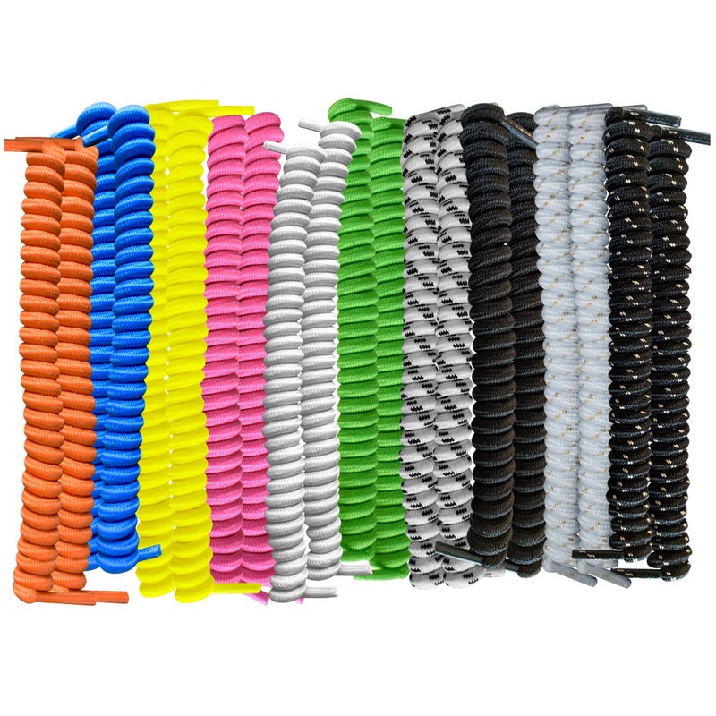 FOOTMATTERS Curly No Tie Shoe Laces - Elastic Spring Laces (Multicolor - 10 pair) - Image 1